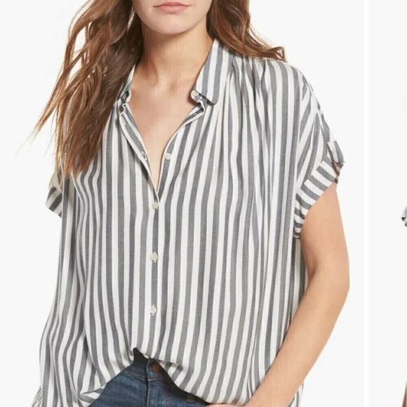 MADEWELL Oversized Dolman Sleeves Striped Button Front Shirt Size XXS - Picture 1 of 10